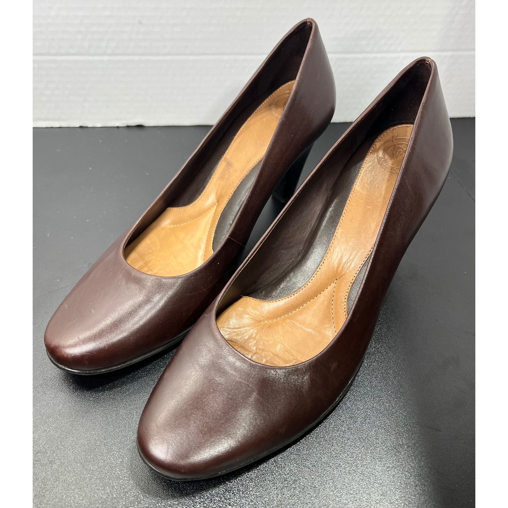 Nurture Womens Brown Leather Round Toe Comfort Pumps Heels Size 9.5M